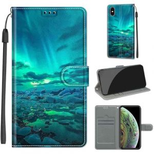 Coque pour iPhone X, Housse Etui Portefeuille Cuir Multifonction, Fermeture Magn&eacute;tique &agrave; Clapet Anti-Choc Compatible avec Coque iPhone XS Book - Arctique (KENHONER, neuf)