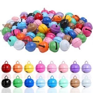 Furuising 80 Pi&egrave;ces Grelot 22mm, Color&eacute;es Grelots Clochettes, Clochette Grelot en M&eacute;tal avec Anneau pour l'artisanat, Chats et Chiens, D&eacute;corations de No&euml;l Festives (Furuising, neuf)