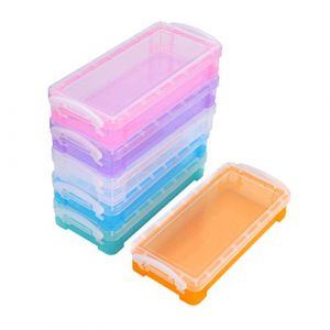 Sumnacon 6pcs superposable boîte à crayons Translucide boîte de rangement en plastique avec blanc bouton pour crayon de couleur (Plantw, neuf)