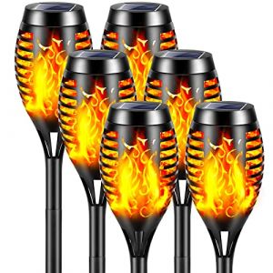 YAZEKY Lumi&egrave;res Flamme Solaire Exterieure,6 Pi&egrave;ces 12 LED Lampe Solaire Flamme Torche Jardin Exterieur &Eacute;tanche IP65,Lumiere Torche Solaire avec Flammes R&eacute;alistes pour D&eacute;cor,Jardin,Patio,Chemins,Cour (KONERNO, neuf)