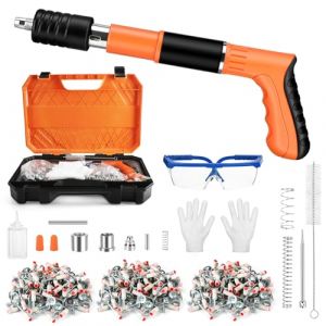 Pistolet &agrave; clous manuel, pistolet &agrave; clous 5 vitesses avec 300 clous ronds, pistolet &agrave; clous pour b&eacute;ton et acier, pistolet &agrave; clous portable pour coupe-fil/plafond avec gants (Orange, L) (Qin Si, neuf)