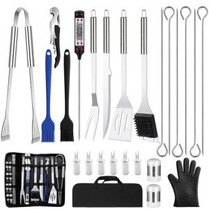 NXPZ 27Pcs Set de Barbecue en Acier Inoxydable, Ensemble d’Ustensiles de Grillade Professionnels, Accessoires Barbecue, avec Sac de Rangement, pour Camping, Pique-Nique, pour Hommes (MARAZZI ALFREDO, neuf)
