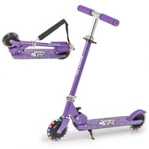 KOMFOTTEU Trottinette Enfant, 2 roulettes ABEC-5, LED et Frein, Planche à roulettes Pliable, 3 Hauteurs réglables, Scooter pour Enfants 3 Ans+, Charge 50 kg (avec Béquille & Sangle, Violet) (Komfort GmbH, neuf)