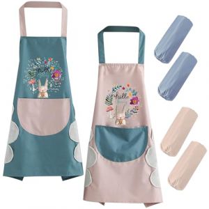 QINERSAW 2 PCS Tablier de Cuisine en PVC Tablier Cuisine Imperm&eacute;able Tablier Peinture Imperm&eacute;able Adulte Tablier de Nettoyage Femme Tablier Peinture Adulte Femme avec 2 Paires de Manchettes (TRENDQUEST UNIPESSOAL LDA, neuf)