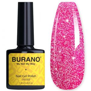 BURANO Vernis gels semi permanents, Soak Off UV LED Glitter vernis &agrave; ongles entretoises besoin de durcissement, 7.3ml Sparkle Chunky gel Glitter gel Polish (Rose Pink LP53) (BURANO Direct, neuf)