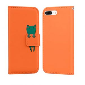 Nokverzy Coque pour iPhone 7 Plus/8 Plus &Eacute;tui Housse Portefeuille Grenouille Motif Porte Carte Magn&eacute;tique Protection Pochette Flip Cover &Eacute;tui Rabat T&eacute;l&eacute;phone Portable pour iPhone 7 Plus/8 Plus Orange (annuo, neuf)
