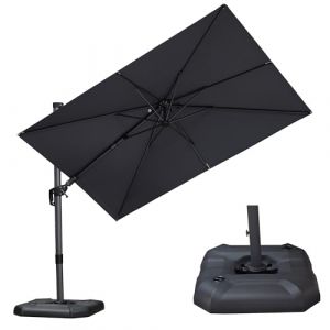 PURPLE LEAF Parasol D&eacute;port&eacute; Rectangulaire 3x2m avec Pied, Parasol de Jardin Ext&eacute;rieur en Aluminium 8 Baleines Toile 240g/m&sup2; Anti-UV avec Inclinaison Bilat&eacute;rale 55&deg; et Rotation 360&deg;, Gris clair (PurpleLeafGarden, neuf)