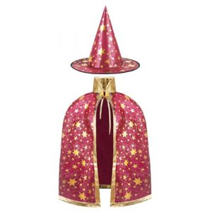 AYBUY Costume de Sorcière D'halloween pour Enfants, Cape du Magicien D'halloween avec Chapeau Cape de Sorcier Sorcière Enfant Cosplay Costume pour Fête de Cosplay Garçon Fille, Rose Rouge (withchance, neuf)
