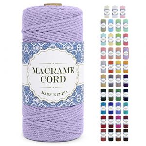 Uiopa Corde Macramé 3mm x 100m Ficelle Naturel Cordon Coton Fil Macramé 3mm Cordelette pour Suspension Murale Tressée de Plante Rideau Bricolage Décoration Intérieure Boho (Violet) (XEYUAN, neuf)