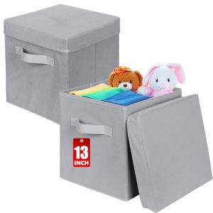 powerking Bo&icirc;tes de stockage, cube de stockage de tissu pliable de 2 paquets avec couvercle, tiroir d'organisateur de v&ecirc;tements pour le placard et le stockage de jouets, 33 x 33 x 33 cm,Gris Clair (PowerKing FR, neuf)