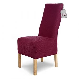 SCHEFFLER-Home Housse de Chaise en Flanelle élastique « Luna-Long » / Lot de 4 / Rouge/Housses de Chaise pour chaises de balançoire/Housse Extensible (SCHEFFLER-HOME, neuf)