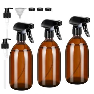 Ezvsevuo Vaporisateur en Verre, 3 Pi&egrave;ce Flacon Pulv&eacute;risateur Ambr&eacute;, 500ML Vaporisateur Eau, Bouteille Spray Vide Flacon Spray Bouteilles Spray Bottle pour Nettoyage, Jardinage, Plantes, Coiffeur (Ezvsevuo, neuf)
