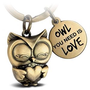FABACH Porte-cl&eacute;s hibou avec c&oelig;ur et gravure &ndash; Joli porte-cl&eacute;s chouette &ndash; Amiti&eacute; et amour porte-bonheur en m&eacute;tal pour femme &ndash; Motif chouette You Need is Love, Bronze, Taille unique, Classique (Unique Elements GmbH, neuf)