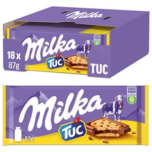 Milka Alpenmilch Schokolade & TUC Cracker 18 x 87g, Zartschmelzende Schokoladentafel mit gesalzenen Crackern (LOGAN MALL, neuf)