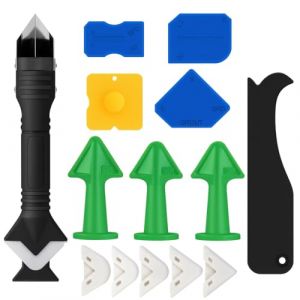 THQAE 14 Pièces Kit de Calfeutrage en Silicone 3 en 1, Outil de Calfeutrage, Grattoir à Coulis, Lisseur de Joints en Silicone pour Cuisine, Salle de Bain, Évier et Joints de Fenêtres (ProTechika OÜ, neuf)