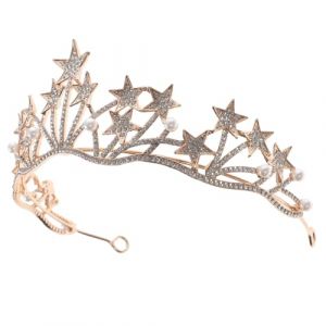 HAPINARY 1 Pc Couronne De Bandeau Étoile Costume De Bandeau De Lune Diadème De Reine De Mariage Couronne D'étoiles En Strass De Lune Accessoires De Cheveux Pour Le Bal Golden Perle (Gan Gardner, neuf)