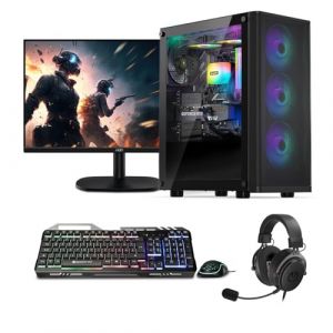 PC de jeu complet de base Ryzen 7 5700G, 16 Go DDR4, 1000 Go SSD M.2, Win 11 Pro 64 bits + moniteur gamer 24" 100 Hz + clavier, souris, kit casque, Wi-Fi (Memory PC GmbH, neuf)