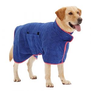 HezzLuv Peignoir pour Chien, Peignoir en Microfibre pour Chien Moyen et Grand, Super Absorbante Serviette pour Chien, Manteau de Séchage pour Animaux, Peignoir deBain à Séchage Rapide (Bleu S) (INSYU, neuf)