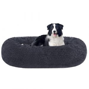 HMTOPE Lit orthop&eacute;dique pour chien rond Coussin pour chien Canap&eacute; pour chat Lit pour chien Donut Confortable Corbeille pour chien Lavable, 90 cm &Oslash;, Gris fonc&eacute; (HMTOPE, neuf)