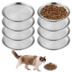 Lot de 8 gamelles plates pour chat en acier inoxydable : 14 cm Gamelle pour chat avec de larges moustaches Anti-chute Gamelle plate pour petits chiens et chats (BAOBAOBAOB, neuf)