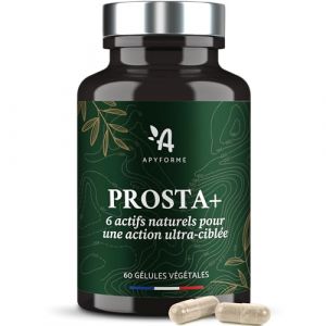 Prostate et Confort Urinaire - 5 Actifs dont Palmier Naim, Pygeum Africanum, Zinc - Prosta+ 100% Français - 1 Mois, 60 Gélules - Fabriqué et Conditionné en France par Apyforme (APYFORME, neuf)