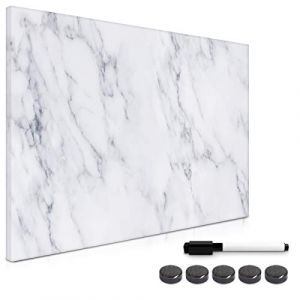 Navaris Tableau magnétique - Panneau mémo 60 x 40 cm avec aimants - Tableau Mural Design marbre Blanc avec marqueur et kit de Fixation Inclus (SX-Commerce, neuf)