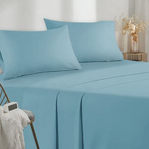 Parure De Lit 120x190/200 3 Pièces en Microfibre - Drap Housse 120x200 cm - Drap Plat 1 Personne 180x280 cm - 1 Taie d'oreiller 50x80 - Haute Qualité -Céleste (WANGHOUYUYU, neuf)