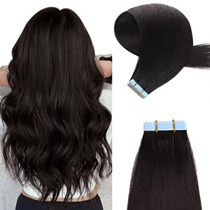 YILITE Extension Adhesive Cheveux Naturel 50cm 20pcs Noir Naturel Extension Cheveux Naturel Adhesif 20 Pouces 50g Tape In Hair Extensions Human Hair (50cm #1b Noir Naturel） (YILITE, neuf)