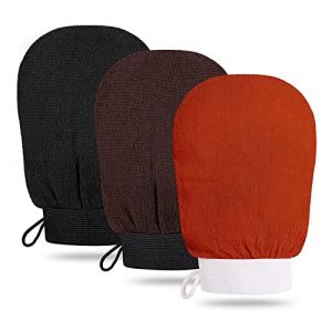 Lot de 3 Gant Exfoliant Corps, Gant de Crin pour Gommage Corps et Exfoliant Visage, Femme et Homme Gant Kessa pour Nettoie et Purifie La Peau (Noir Marron Orange) (zhengxiaobing, neuf)