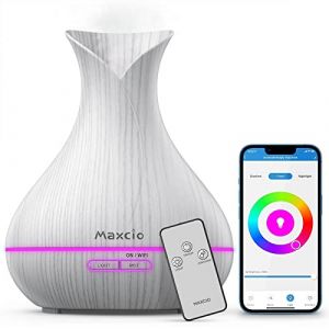 Diffuseur d'Huiles Essentielles WiFi, Maxcio Humidificateur d'air Compatible avec Alexa/Google Home, Smart Télécommande Diffuseur Parfum Electrique RGB Colorées, Timer et Contrôle à Distance sur l’APP (MaxBlueMax, neuf)