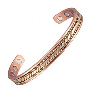 EnerCoppeX Bracelet en cuivre magn&eacute;tique tress&eacute; 3 tons de 16,5 cm - Bracelet magn&eacute;tique en cuivre massif 99,99 - 8 aimants (3500 Gauss) - Taille r&eacute;glable - Unisexe (Seven-Seven, neuf)