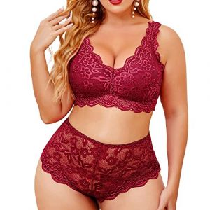 Lingerie Femme Sexy Ensemble en Dentelle Grande Taille Soutien-Gorge Push Up Deux Pi&egrave;ces Brassi&egrave;re sans Armature Nuisettes et Deshabill&eacute;s Culotte Sensuelle Sexy pour Femmes (extensivc, neuf)
