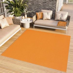 TAPISO Mono Carré Tapis Poil Court Intérieur Design Moderne Orange Motif Uni Tapis Salon Chambre Adulte Salle à Manger Cuisine Résistant Extérieur Oeko-TEX 120 x 120 cm (TAPISO-FR, neuf)