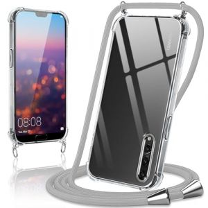 Coiwxmoi Coque avec Cordon pour Huawei P20 Pro 6.1", Collier R&eacute;glable T&eacute;l&eacute;phone &Eacute;tui Portable Lanyard Case Transparent Ultra Souple Silicone TPU Housse Antichoc Protection Cover pour P20 Pro, Gris (Ian James Craig, neuf)