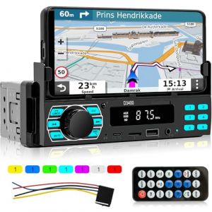 Autoradio 1 Din avec Bluetooth5.1 - Radio avec Support pour T&eacute;l&eacute;phone Portable - Contr&ocirc;le des Applications, Contr&ocirc;le Vocal, Appels Mains Libres, Radio FM, Chargement USB/Type-C + T&eacute;l&eacute;commande (Yusuda, neuf)