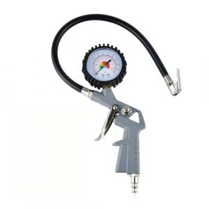 QIUMIN Gonfleur de pneus pour compresseur d'air, 0-12 bar, Manom&egrave;tre m&eacute;canique &agrave; aiguille, Testeur de pression pour voiture, moto, v&eacute;lo et bateaux gonflables (gris) (MinFa Tools UK, neuf)
