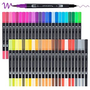 Lot de 48 feutres &agrave; double pinceau, 48 couleurs, feutres aquarelle, &eacute;pais et fins, mandala, feutres fineliner &ndash; Lot de stylos avec pointe fine et pointe pinceau pour livres de coloriage, dessin et (PHZ-EU, neuf)