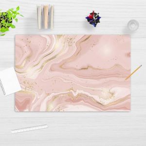 Sous-main lavable pour enfants et adultes - Marbre rose avec veines dorées - 60 x 40 cm - En vinyle de qualité supérieure - Fabriqué en Allemagne (ASongman, neuf)