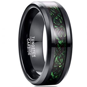 NUNCAD Bague Homme Femme avec Dragon Celtique Noir et Fibre de Carbone Bleue,Bague Tungstène 8mm pour Mariage Fiançailles Quotidien et Mode Taille 50.6(16.1) (NUNCAD FR, neuf)