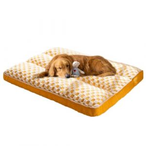 Coussin pour Chien, Panier Chiens Grande Taille, Matelas pour Cage Lavable et Apaisant, Tapis Doux, Rectangulaire Lit Antid&eacute;rapant pour Moyen Petit Animaux (Jaune,L 120 x l 80 x H 8 cm) (yunlai, neuf)