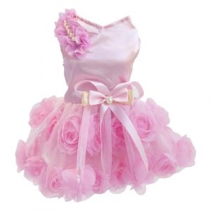 Chien Robe Luxe Chiot Jupe V&ecirc;tements Princesse Robes Mariage Robe de Soir&eacute;e Tutu Jupe Rose Fleur Bowknot Robe pour Petit Chien Fille (Rdc Toy, neuf)