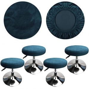 HuaLiSiJi Housse Tabouret Rond Housse Tabouret de Bar, Tissu de Luxe Diamètre 30-40 cm, Extensible Infroissable Lavable et Anti-Poussière (4 PCS Bleu Paon) (HuaLiSiJi, neuf)