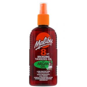 Malibu Sun SPF 8 Huile bronzante en spray à l'huile d'argan, faible protection, résistante à l'eau, 200 ml (Nikilko2017, neuf)