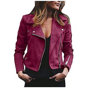 G&eacute;n&eacute;rique Veste Cuir Femme R&eacute;tro Courte Blouson Simili Veste De Surv&ecirc;tement Femme Vestes De Motard Fermeture &eacute;clair Blouson En Cuir Simili Montant Avec Poches Mi Saison Manteau De Moto (⭐⭐⭐⭐⭐Susenstone, neuf)