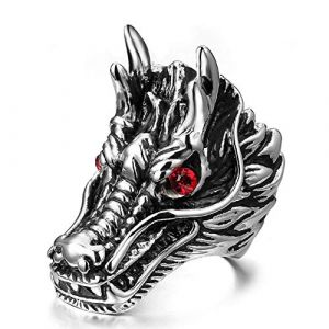 Bague Dragon pour Homme, Anneau de t&ecirc;te de dragon viking nordique, Bague Dragon Gothique Aux Yeux Rouges, Bague Amulette Totem Dragon ancien, Bijoux Dragon Animal Punk pour hommes et gar&ccedil;ons (64) (PikaLF, neuf)