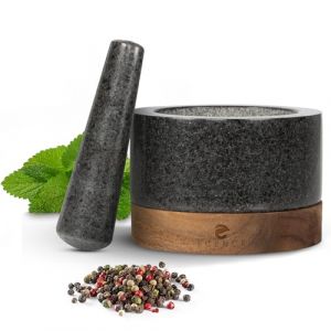 ECENCE Mortier et pilon de Cuisine en Bois d'acacia et Granit - solide mortier pilon cuisine à épices pour un broyage parfait - Grand mortier et pilon Ø11cm (ECENCE, neuf)