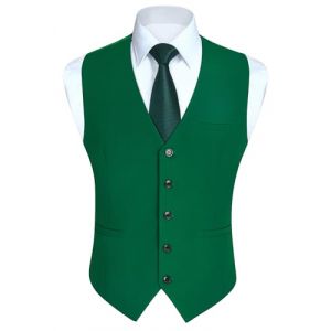 HISDERN Gilets Sans Manche Homme Gilet de Costume pour Hommes Gilet de Couleur Unie en Coton pour Party Mariage Soiree Formelle,Vert 2,XXL (hisdern, neuf)