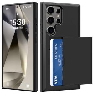 &Aacute;RBOLORO Coque pour Samsung Galaxy S24 Ultra avec Porte Cartes, &Eacute;tui Portefeuille Housse Fente Carte Militaire Antichoc Anti Rayures Fente Cach&eacute;e Coulissante Case pour 2 Cartes, Noir (CHELSEA JADE LIMITED, neuf)