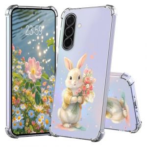 Tveinan Coque de Protection Transparente pour Samsung Galaxy A36 5G Mince Souple &Eacute;tui en Silicone avec Motif, Anti-Chocs Airbag Case Cover Fine TPU Clair Housse pour Samsung A36 5G - Lapin & Fleurs (Tveinan, neuf)