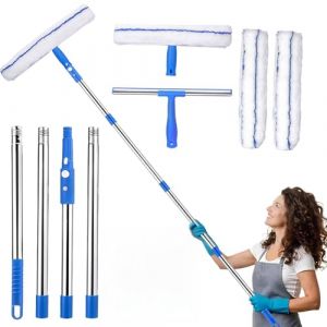 Raclette Vitres avec T&eacute;lescopique Manche 155cm, Raclette Vitre Professionnel avec Raclette en Silicone Et Brosse en Microfibres,Kit Lave Vitre Telescopique pour Fen&ecirc;tre/Voiture/Salle De Bain (CALISTA E-SHOP S.R.L., neuf)